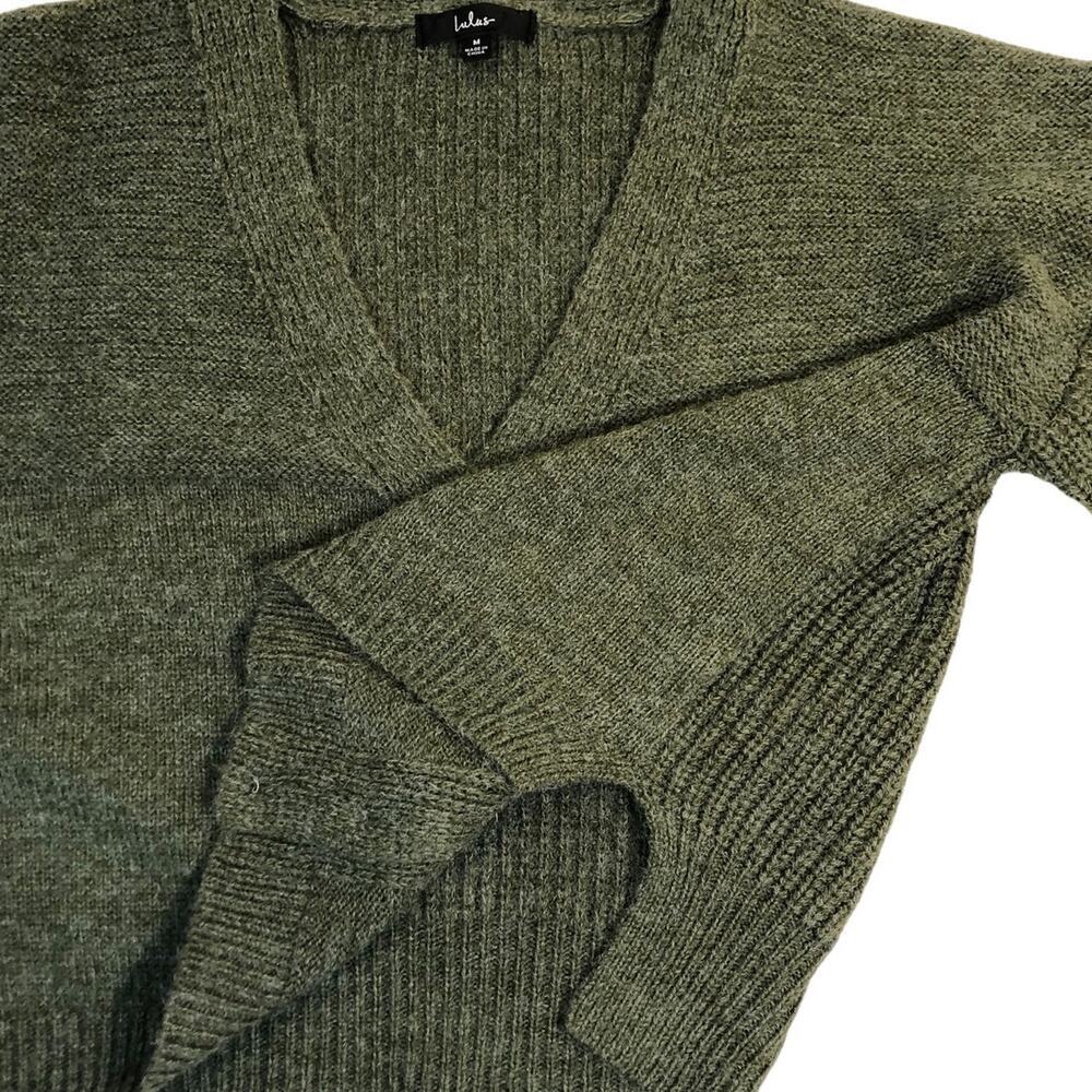 Lulus Came for Cozy Heather Olive Green Button-Up Cardigan Sweater Size S - Picture 4 of 6